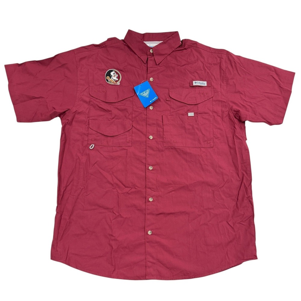 Columbia PFG Florida State Seminoles Bonehead Fishing‎ Shirt Garnet Mens L NWT